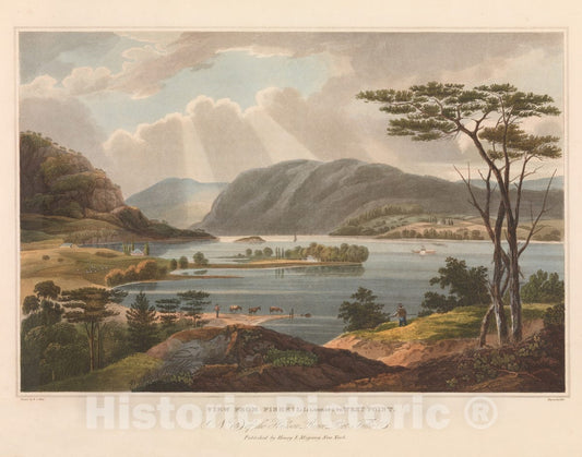 Art Print : Etching Begun by John Rubens Smith - View from Fishkill Looking to West-Point (No. 15 of The Hudson River Portfolio) : Vintage Wall Art