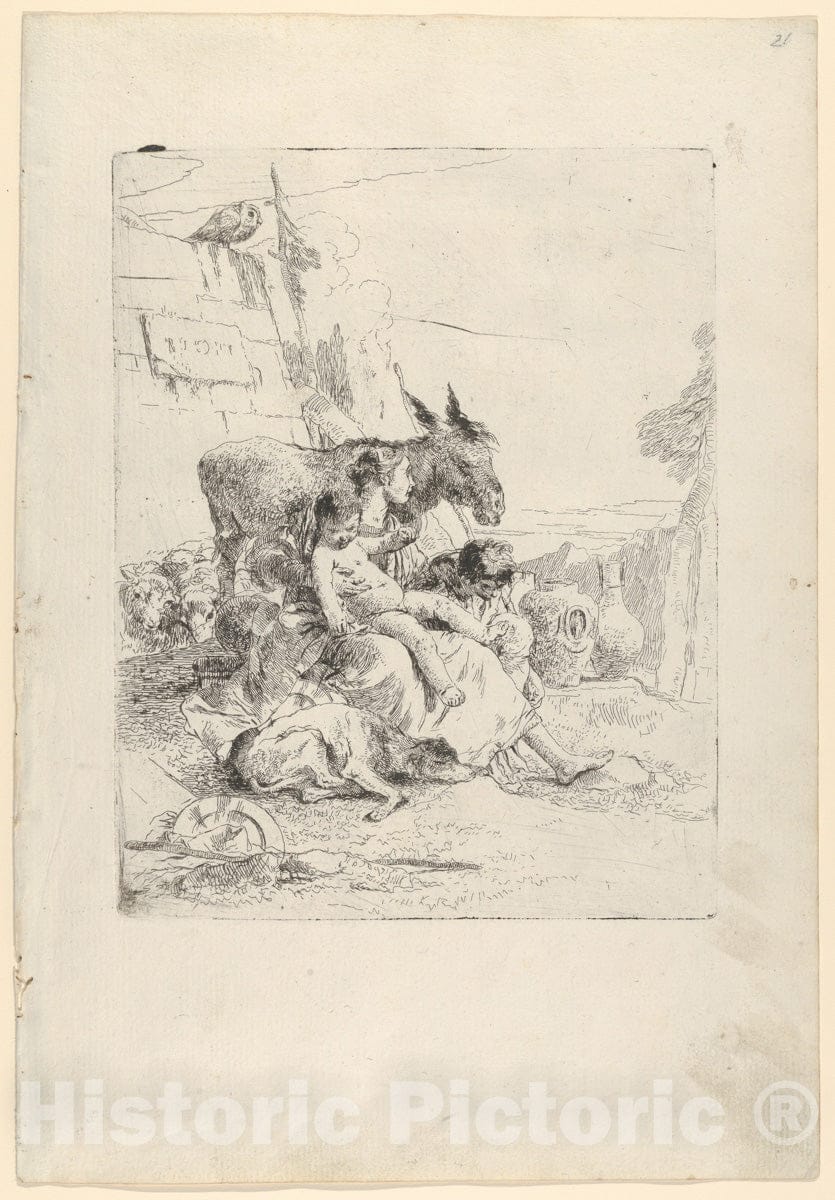 Art Print : Giovanni Battista Tiepolo - A Mother with Two Children, from The Scherzi : Vintage Wall Art