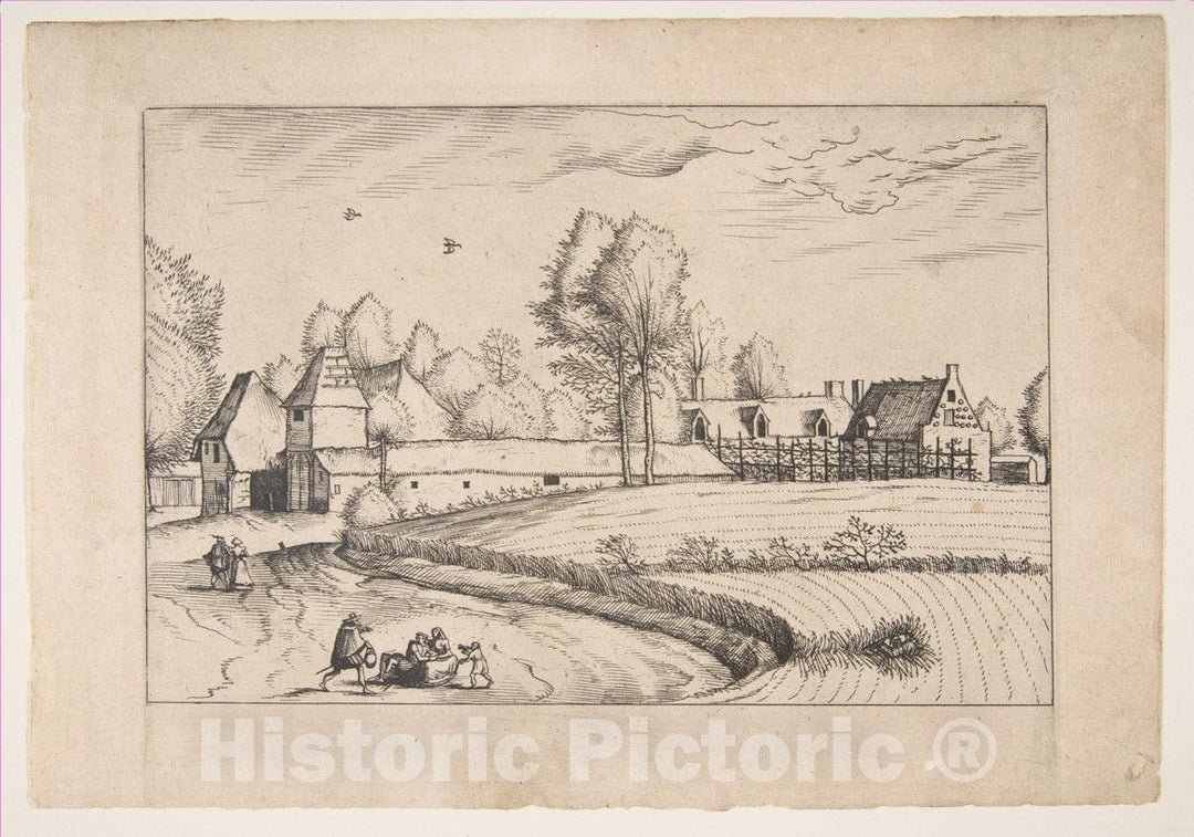 Art Print : Country Houses - Artist: Johannes Van Doetecum The Elder - Created: 1559–61 : Vintage Wall Art