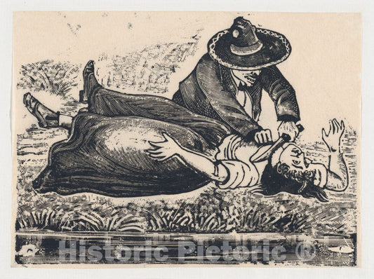 Art Print : José Guadalupe Posada - Francisco Guerrero, The Waistcoat Maker and Cut Throat, murdering a Woman : Vintage Wall Art