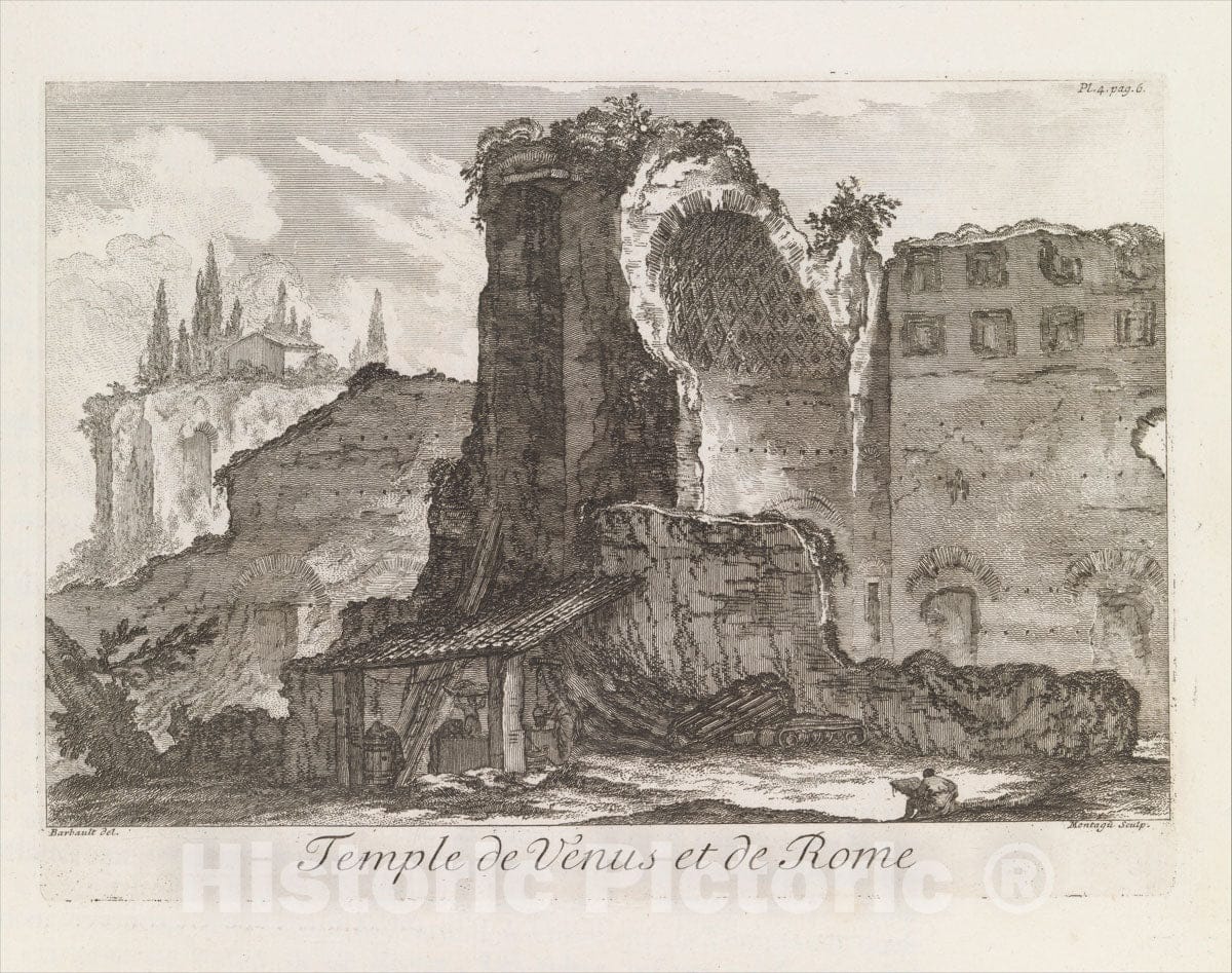 Art Print : Temple de Venus et de Rome - Artist: Jean Barbault - Created: 1761 : Vintage Wall Art