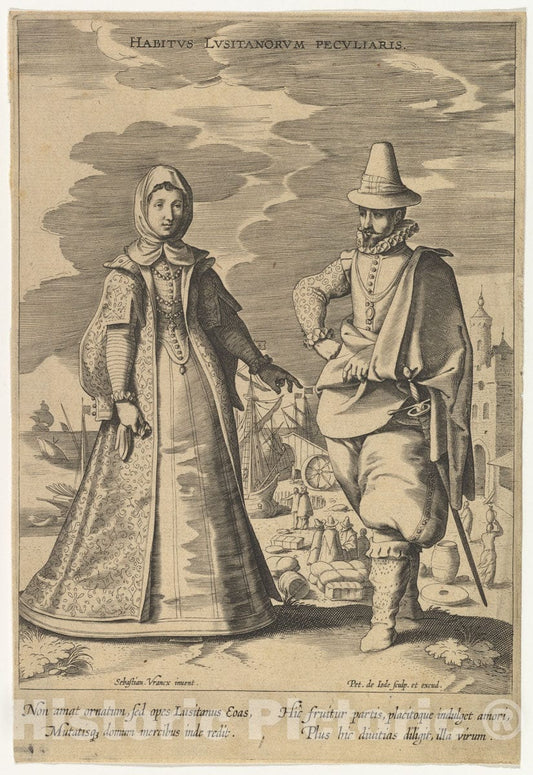 Art Print : Pieter de Jode I - Habitus Lusitanorum Peculiaris, from Fashions of Different Nations : Vintage Wall Art