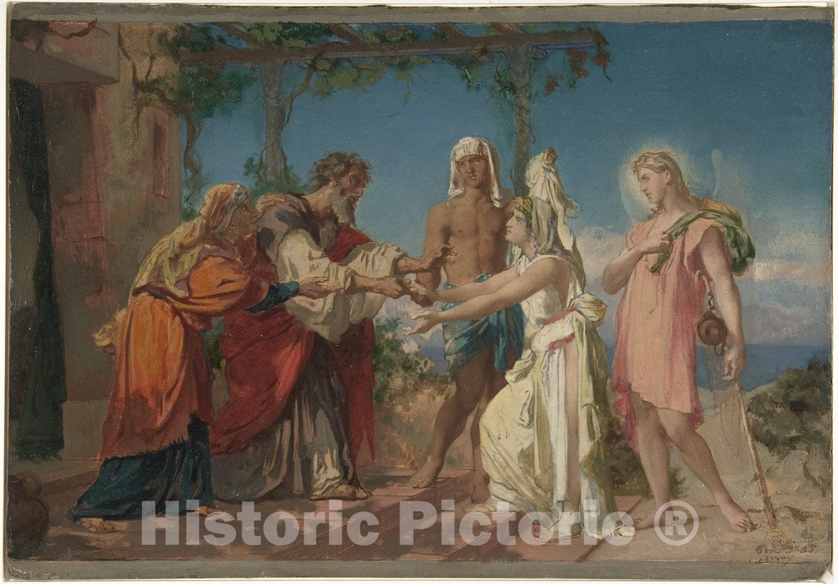 Art Print : Henri Lehmann - Tobias Brings His Bride Sarah to The House of His Father, Tobit : Vintage Wall Art