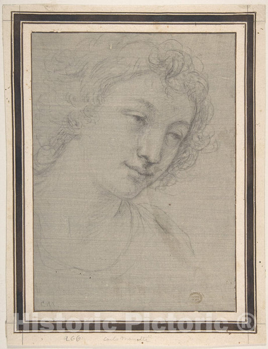 Art Print : Carlo Maratti - Figure of Young Man or Woman in Bust-Length, in Three-Quarter View : Vintage Wall Art