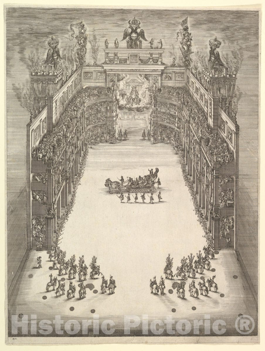 Art Print : Etched by Stefano Della Bella - Theater at Modena During a Carrousel in 1652 : Vintage Wall Art