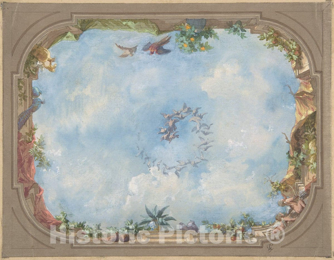 Art Print : Jules-Edmond-Charles Lachaise - Design for Trompe L'Oeil Stairway Ceiling, Hôtel Hope : Vintage Wall Art
