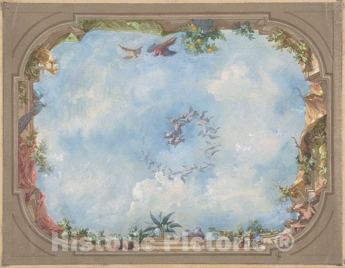 Art Print : Jules-Edmond-Charles Lachaise - Design for Trompe L'Oeil Stairway Ceiling, Hôtel Hope : Vintage Wall Art