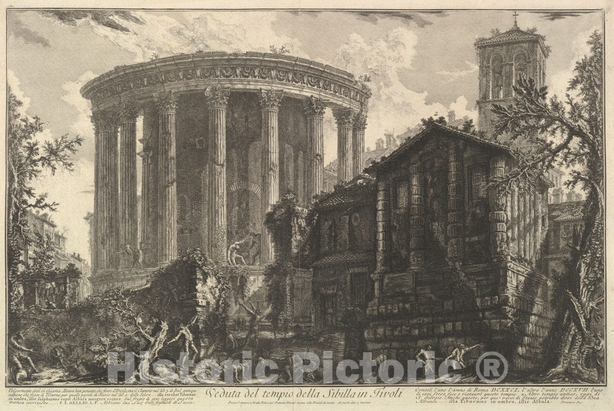 Art Print : Giovanni Battista Piranesi - View of The Temple of The Temple of The Sibyl at Tivoli, from Vedute di Roma (Roman Views) : Vintage Wall Art