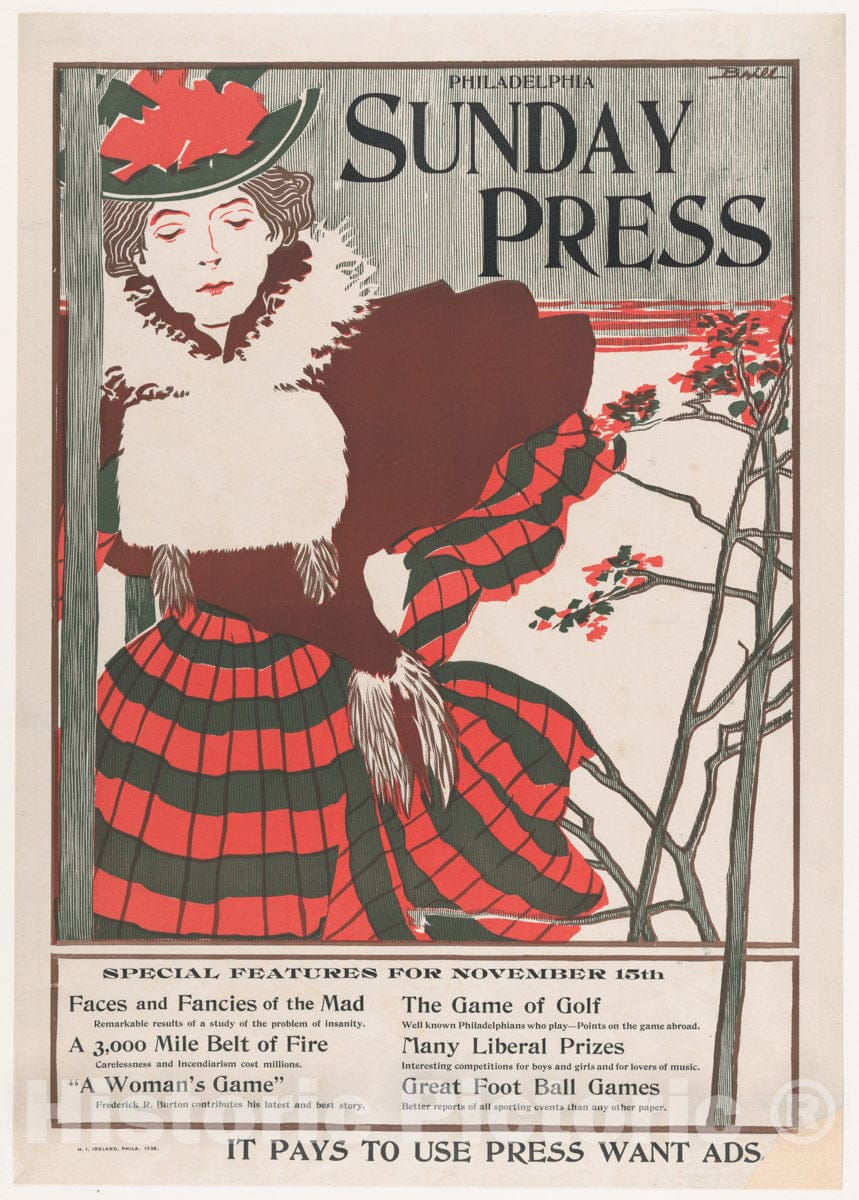 Art Print : George Reiter Brill - Philadelphia Sunday Press: November 15 : Vintage Wall Art
