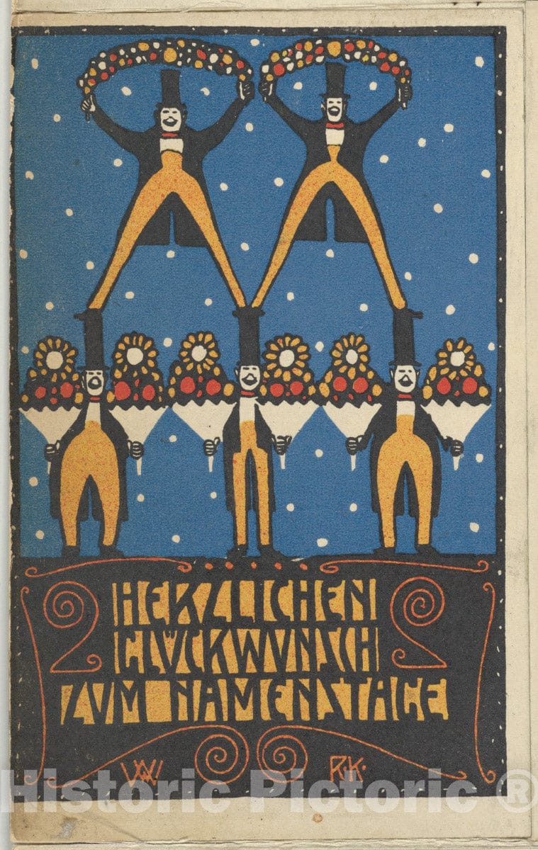 Art Print : Rudolf Kalvach - Congratulations on Your Name Day (Herzlichen Glückwunsch Zum Namenstage) 1 : Vintage Wall Art