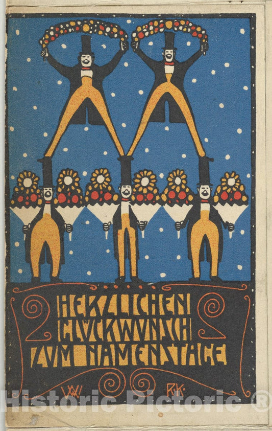 Art Print : Rudolf Kalvach - Congratulations on Your Name Day (Herzlichen Glückwunsch Zum Namenstage) 1 : Vintage Wall Art