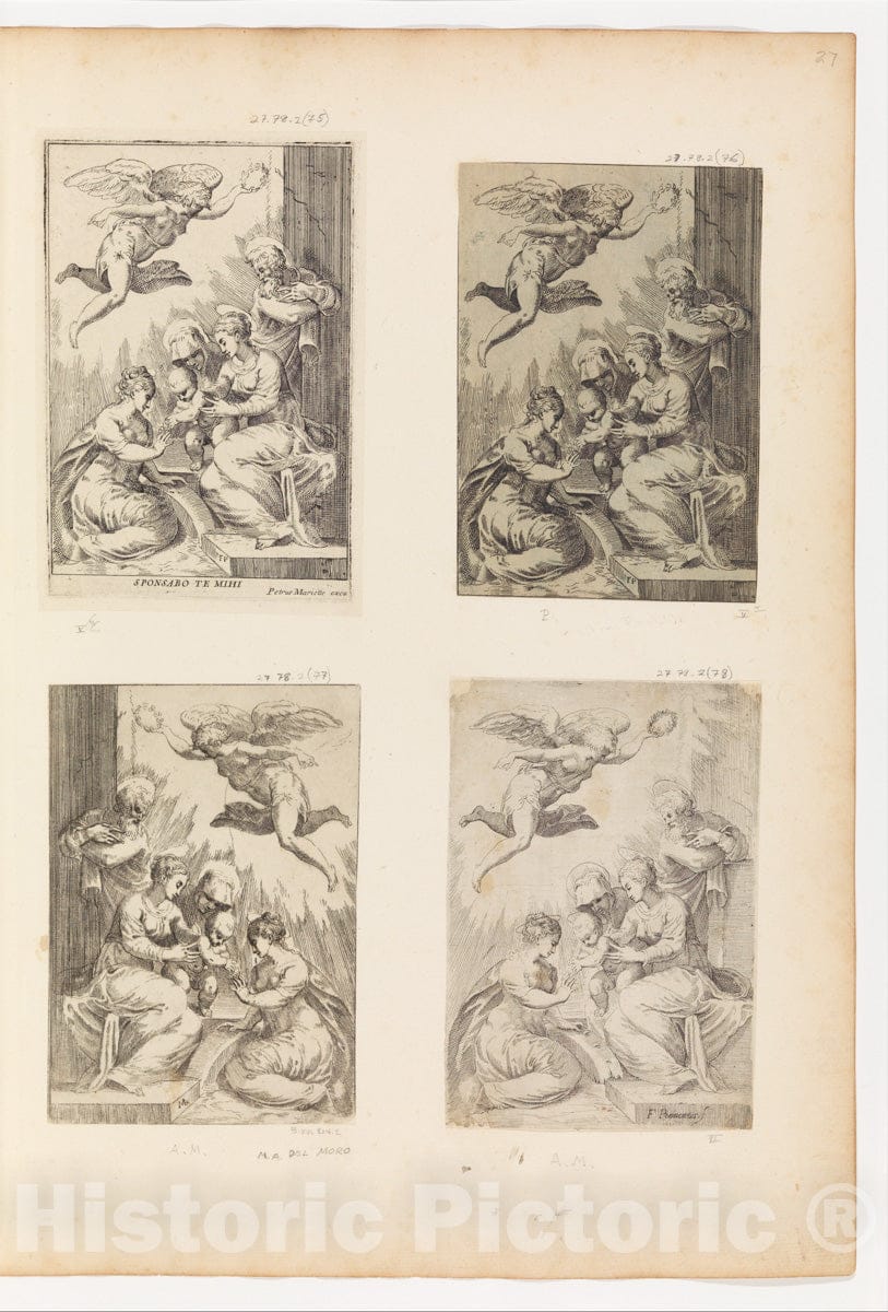 Art Print : Possibly Giulio Bonasone - Mystic Marriage of St. Catherine (Reverse Copy) : Vintage Wall Art