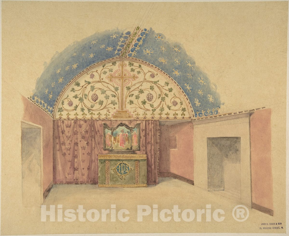 Art Print : John Gregory Crace - Interior of a Chapel with Altar : Vintage Wall Art