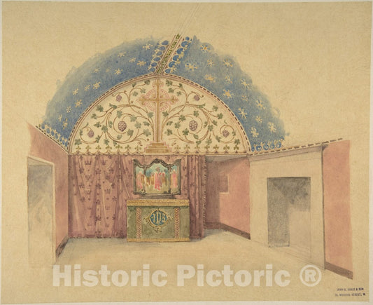 Art Print : John Gregory Crace - Interior of a Chapel with Altar : Vintage Wall Art