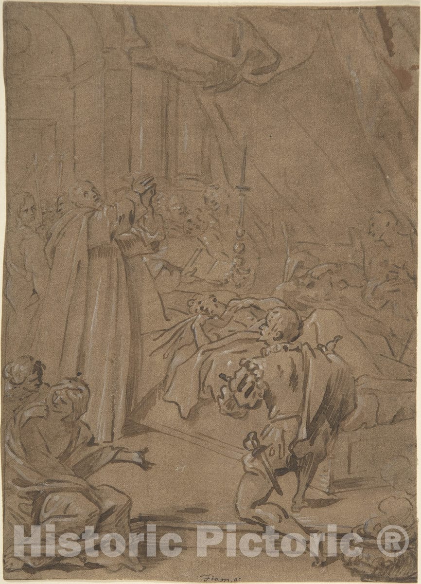 Art Print : Flemish, 17th Century - Deathbed Scene : Vintage Wall Art