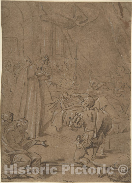 Art Print : Flemish, 17th Century - Deathbed Scene : Vintage Wall Art