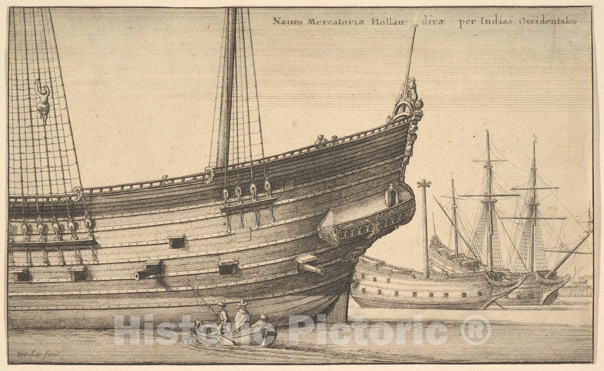 Art Print : Wenceslaus Hollar - Naues Mercatoriæ Hollan dicæ per Indias Occidentales (Dutch West Indiaman) : Vintage Wall Art