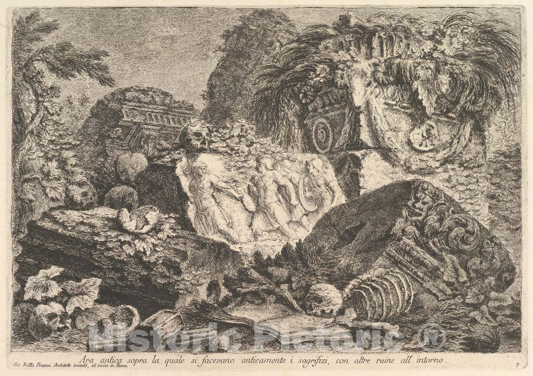 Art Print : Ancient Altar on which Sacrifices were Performed in Antiquity - Artist: Giovanni Battista Piranesi - Created: c1750 : Vintage Wall Art