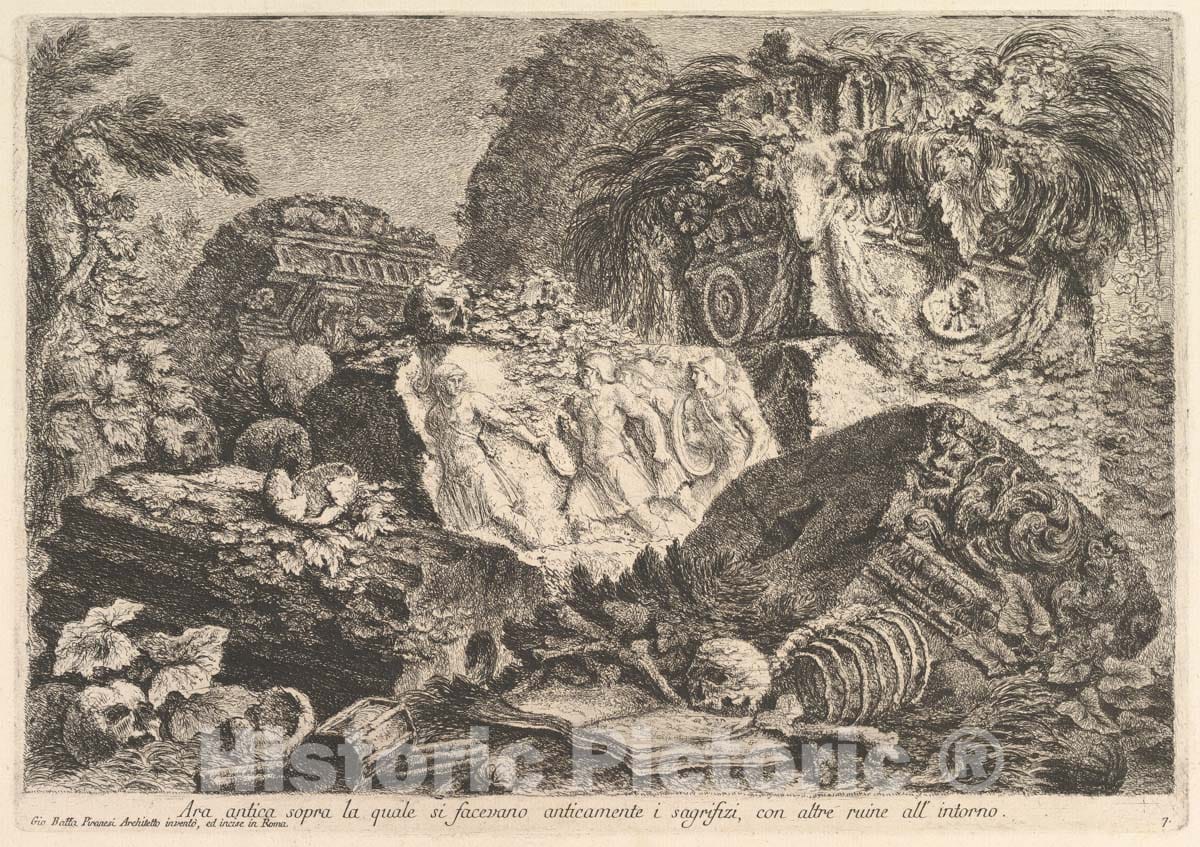 Art Print : Ancient Altar on which Sacrifices were Performed in Antiquity - Artist: Giovanni Battista Piranesi - Created: c1750 : Vintage Wall Art