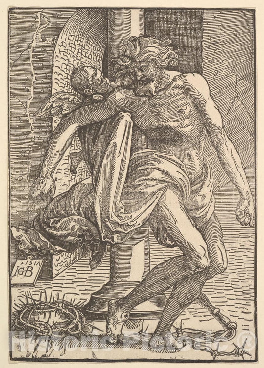 Art Print : Hans Baldung (Called Hans Baldung Grien) - Christ with The Instruments of Torture Supported by a Little Angel 1 : Vintage Wall Art
