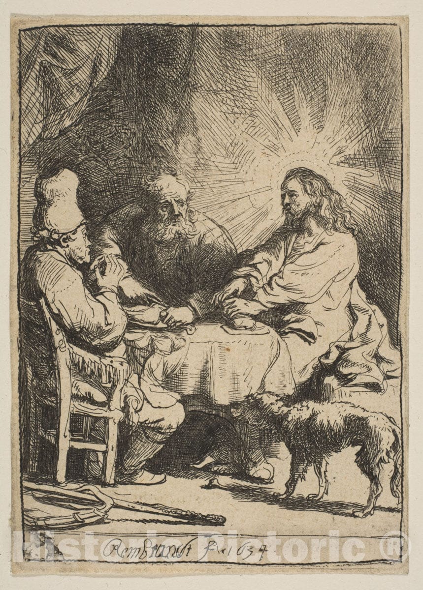Art Print : Rembrandt (Rembrandt Van Rijn) - Christ at Emmaus: The Smaller Plate : Vintage Wall Art