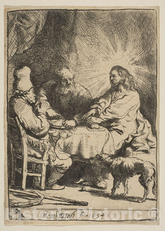 Art Print : Rembrandt (Rembrandt Van Rijn) - Christ at Emmaus: The Smaller Plate : Vintage Wall Art
