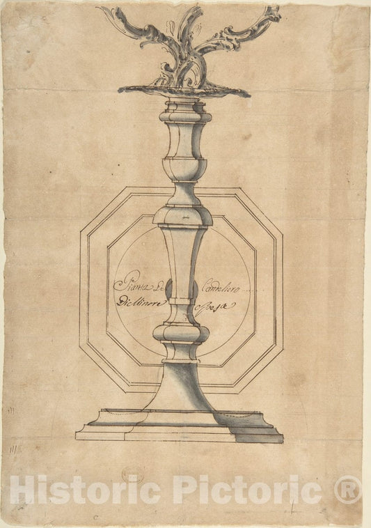 Art Print : Italian, 18th Century - Candlestick with Three Branches 1 : Vintage Wall Art