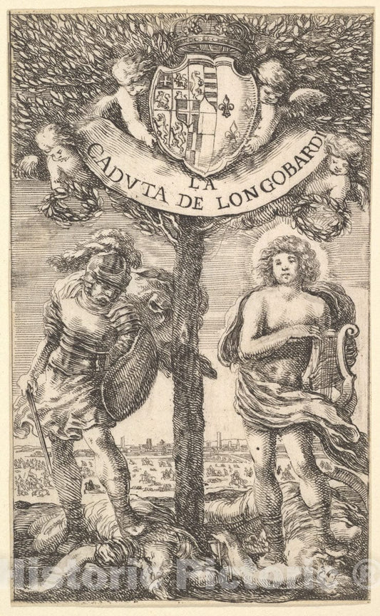 Art Print : Frontispiece for 'The Fall of Longobardi' - Artist: Stefano Della Bella - Created: 1656 : Vintage Wall Art