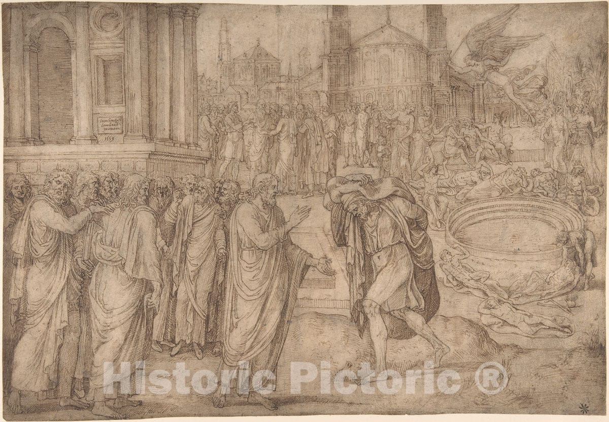 Art Print : Lambert Lombard - Christ Healing at The Pool of Bethesda : Vintage Wall Art