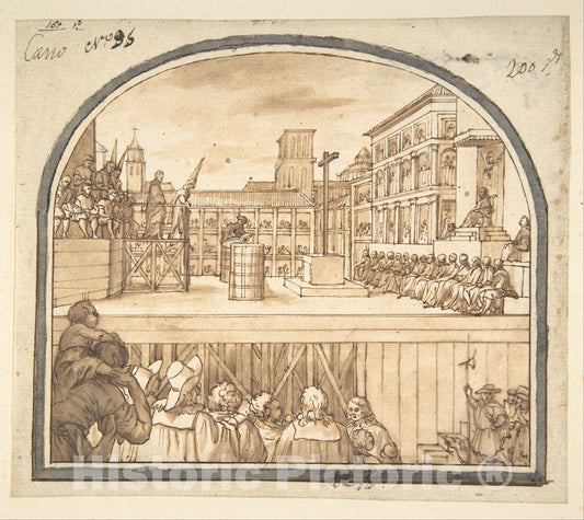 Art Print : Sebastián de Herrera-Barnuevo - Auto-da-fé in a Courtyard : Vintage Wall Art