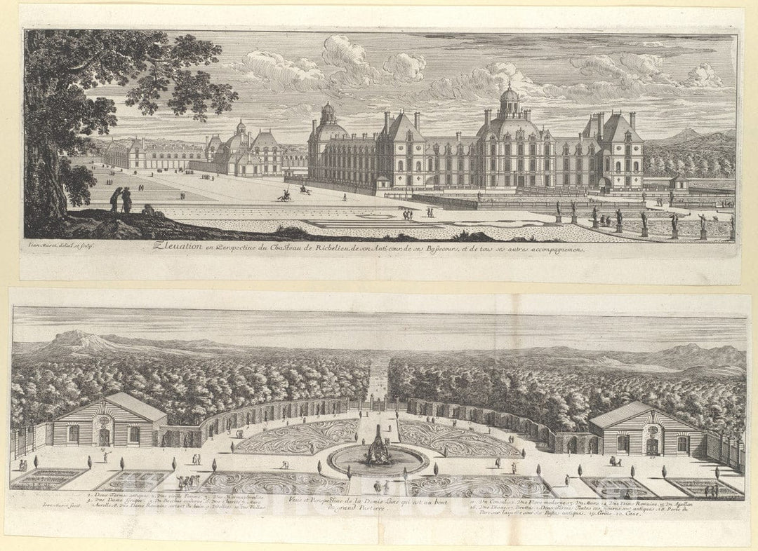 Art Print : Engraved by Jean Marot - Le Magnifique Chateau de Richelieu : Vintage Wall Art
