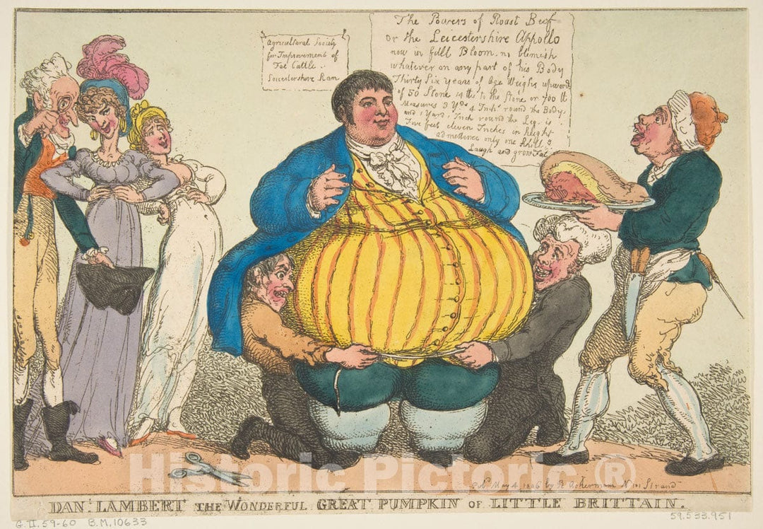 Art Print : Thomas Rowlandson - Dan-l. Lambert The Wonderful Great Pumpkin of Little Brittain sic : Vintage Wall Art