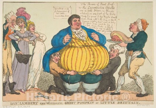 Art Print : Thomas Rowlandson - Dan-l. Lambert The Wonderful Great Pumpkin of Little Brittain sic : Vintage Wall Art