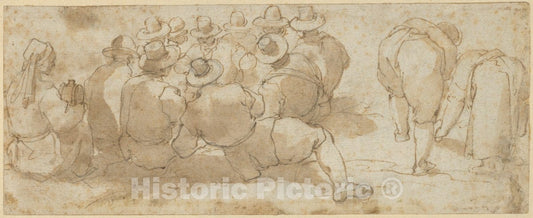 Art Print : Giovanni Battista Maganza The Elder - Group of Laborers in a Field (Recto)