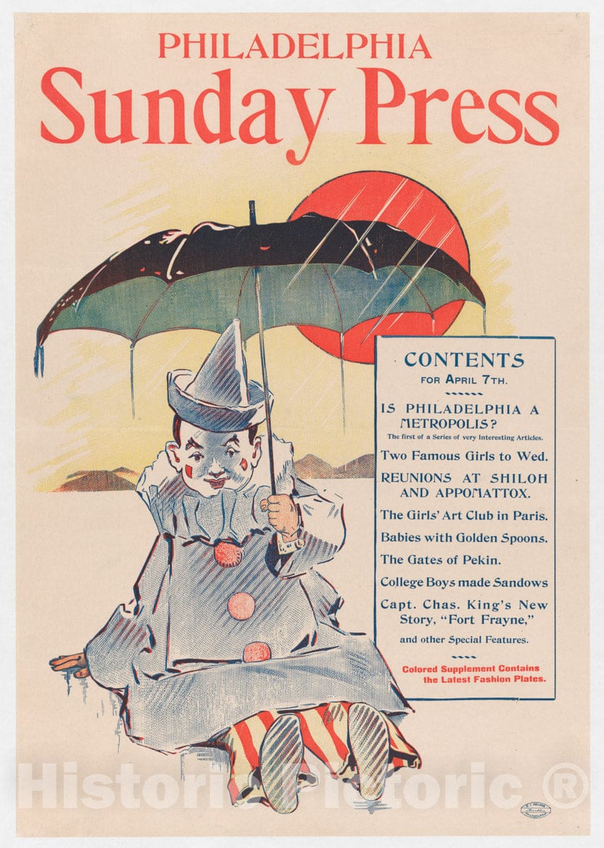 Art Print : George Reiter Brill - Advertisement for Philadelphia Sunday Press: April 7, 1896 : Vintage Wall Art