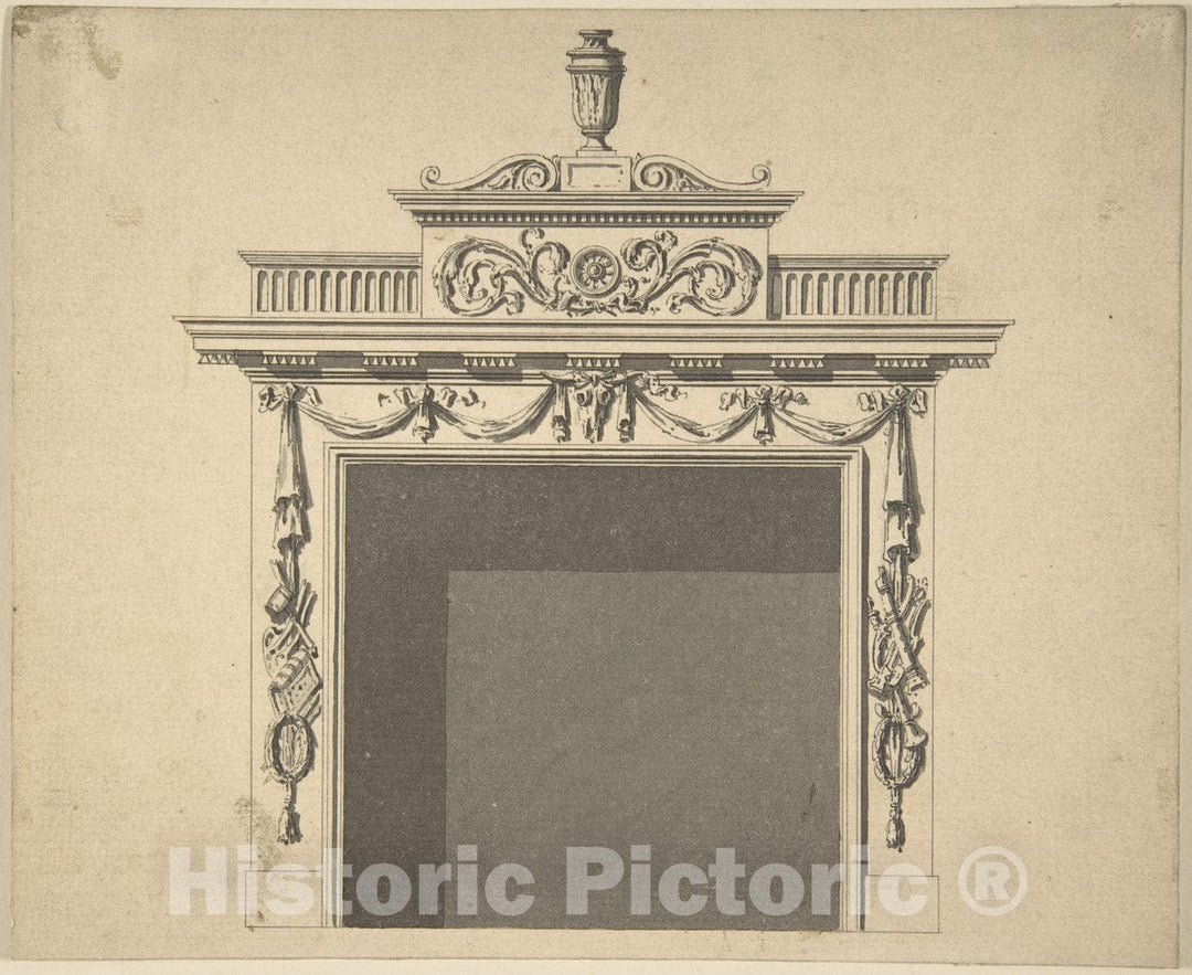 Art Print : Sir William Chambers - Design for Hall Chimney-Piece, Charlemont House, Dublin : Vintage Wall Art