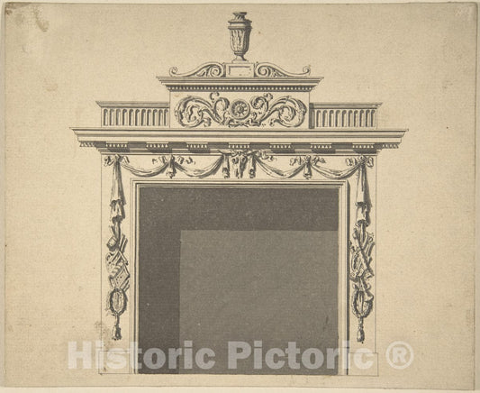 Art Print : Sir William Chambers - Design for Hall Chimney-Piece, Charlemont House, Dublin : Vintage Wall Art