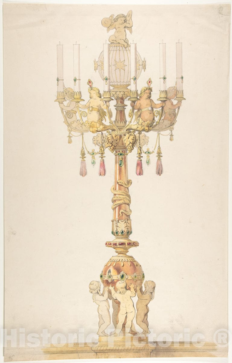 Art Print : Aimé Chenavard - Design for a Candelabra : Vintage Wall Art