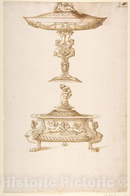 Art Print : Workshop of Ottavio Strada - Design for a Salt Cellar and Tazza : Vintage Wall Art