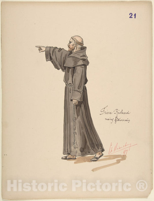 Art Print : Charles Bianchini - Brother Richard, a Franciscan Monk; Costume Design for Jeanne d'Arc by The Paris Opera Company, 1897 : Vintage Wall Art