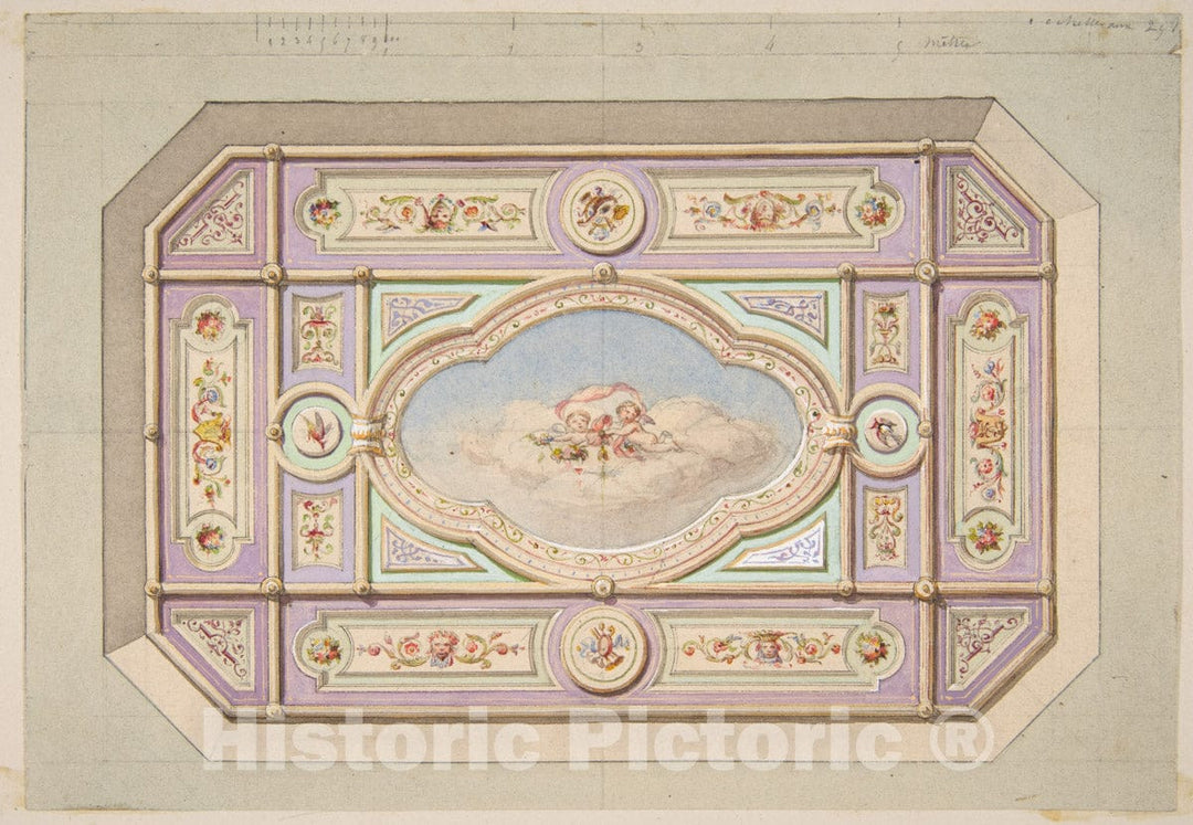 Art Print : Jules-Edmond-Charles Lachaise - Design for a Ceiling with putti : Vintage Wall Art