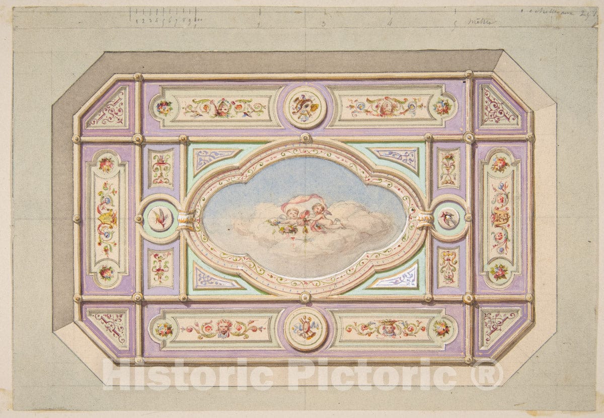 Art Print : Jules-Edmond-Charles Lachaise - Design for a Ceiling with putti : Vintage Wall Art
