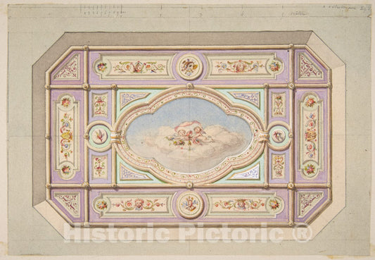 Art Print : Jules-Edmond-Charles Lachaise - Design for a Ceiling with putti : Vintage Wall Art