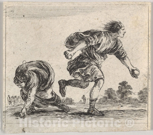 Art Print : Stefano Della Bella - Atalanta and Hippomenes, from 'Game of Mythology' (Jeu de la Mythologie) : Vintage Wall Art