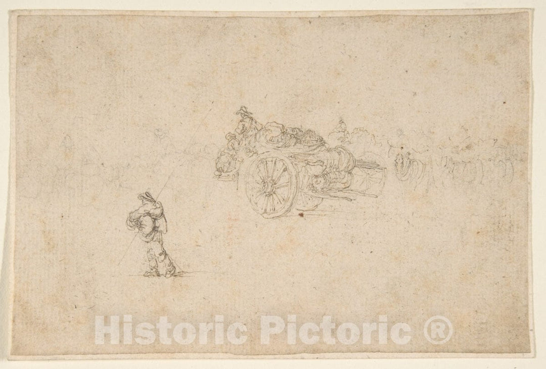 Art Print : Stefano Della Bella - A Loaded Wagon and Several Human Figures. : Vintage Wall Art