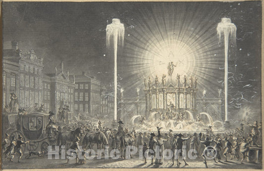 Art Print : Dirk Langendijk - City Square with Fireworks : Vintage Wall Art