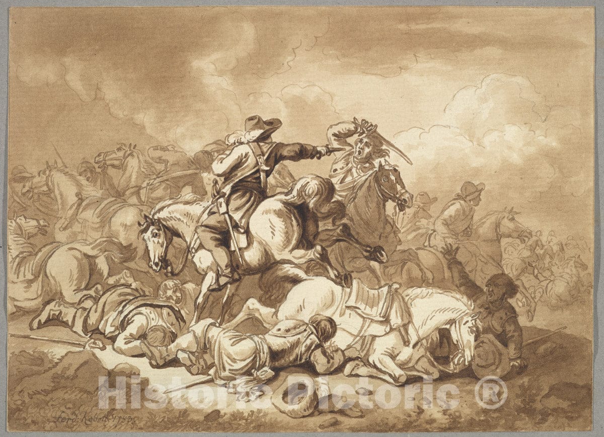 Art Print : Ferdinand Kobell - A Battle Scene 1 : Vintage Wall Art