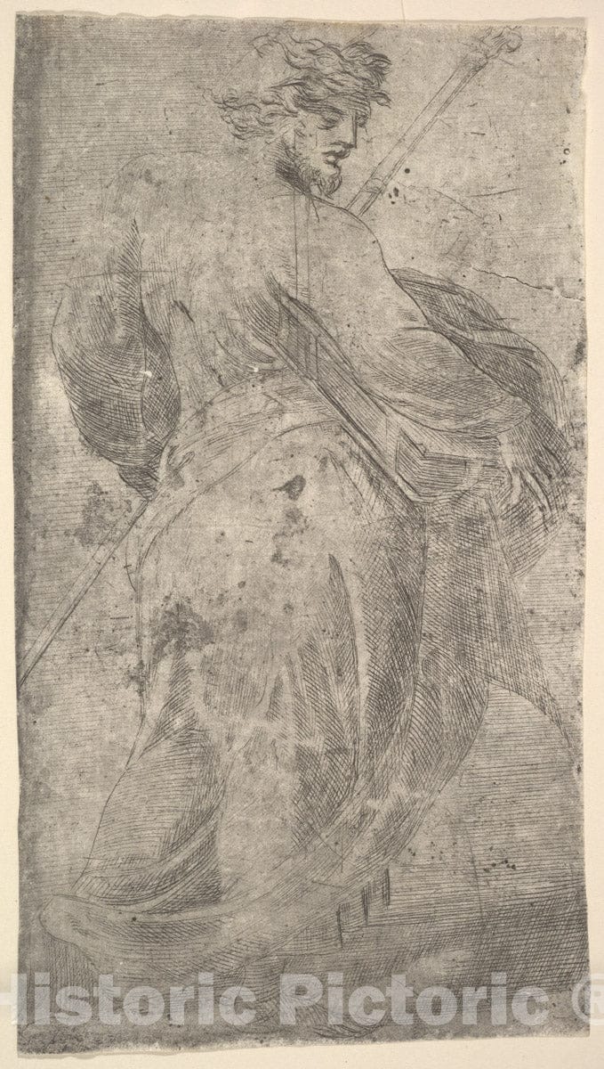 Art Print : Andrea Schiavone (Andrea Meldola) - Saint James Major, a Staff in his Left Hand, Book in his Right, from 'Christ and The Apostles' : Vintage Wall Art