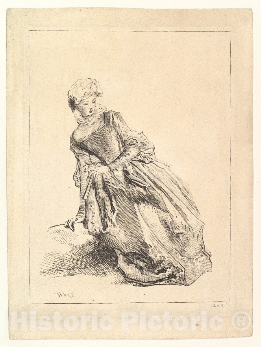 Art Print : François Boucher - Woman Leaning to Left : Vintage Wall Art