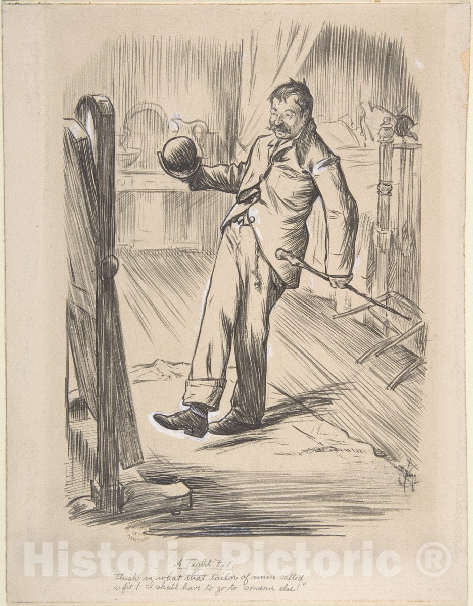 Art Print : Charles Samuel Keene - A Tight Fit : Vintage Wall Art